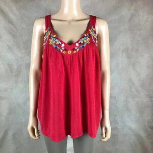 Red Embroidered Tank Top NWT Size Medium